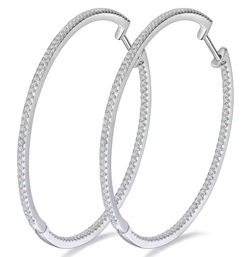 925 Sterling Silver Moissanite 1.44ct Hoop Earrings