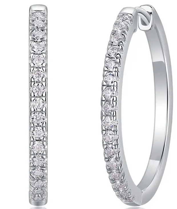 925 Sterling Silver Moissanite  0.015ct Hoop Earrings