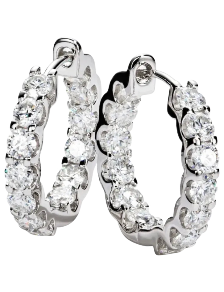 925 Sterling Silver Moissanite 2.2ct Hoop Earrings