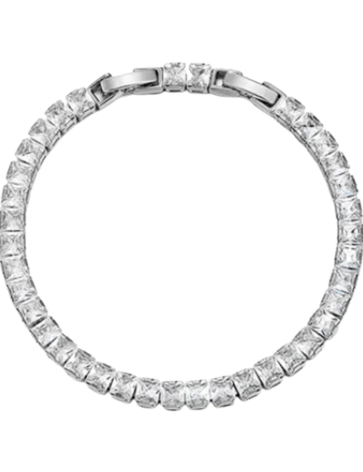 4.0mm Princess Cut Simulated Diamond Platinum Plated Tennis Bracelet