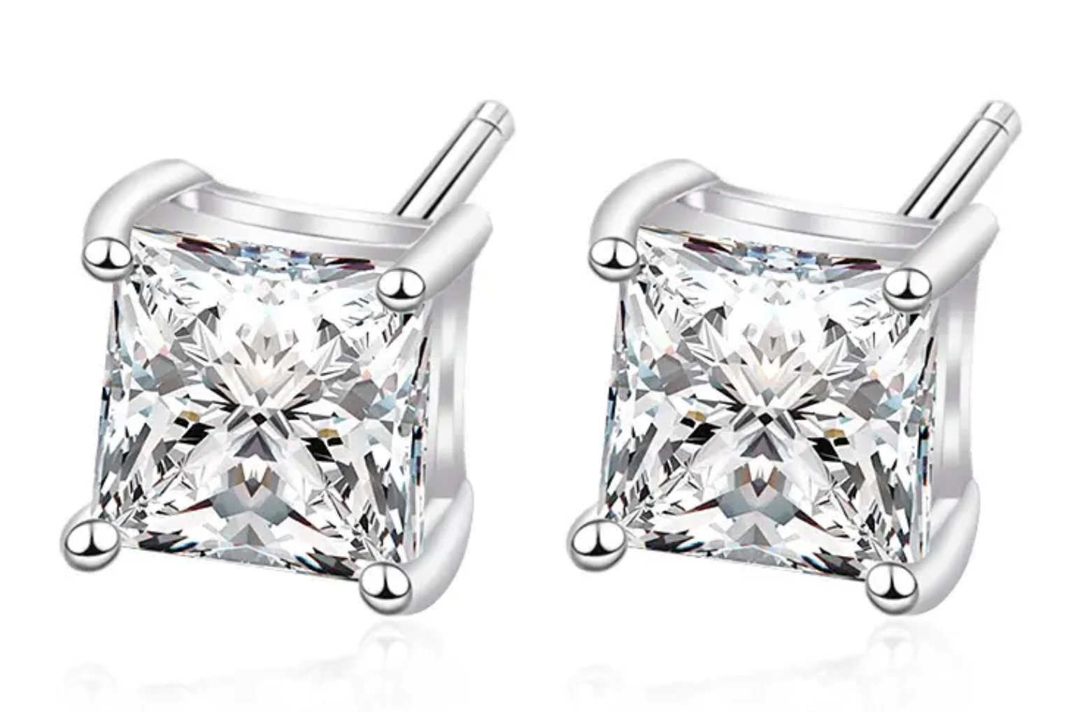 925 Sterling Silver Luxury Moissanite 1.0ct Princess Cut Earrings