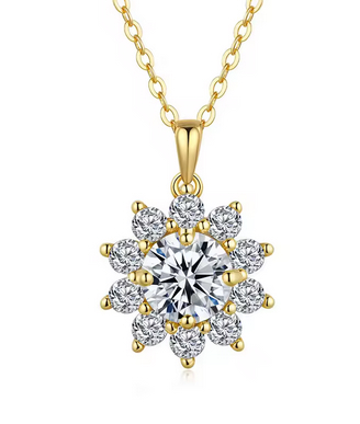 925 Sterling Silver Moissanite 1.0ct 18K Sunflower Necklace