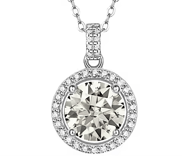 925 Sterling Silver Moissanite 3.0ct Halo Necklace