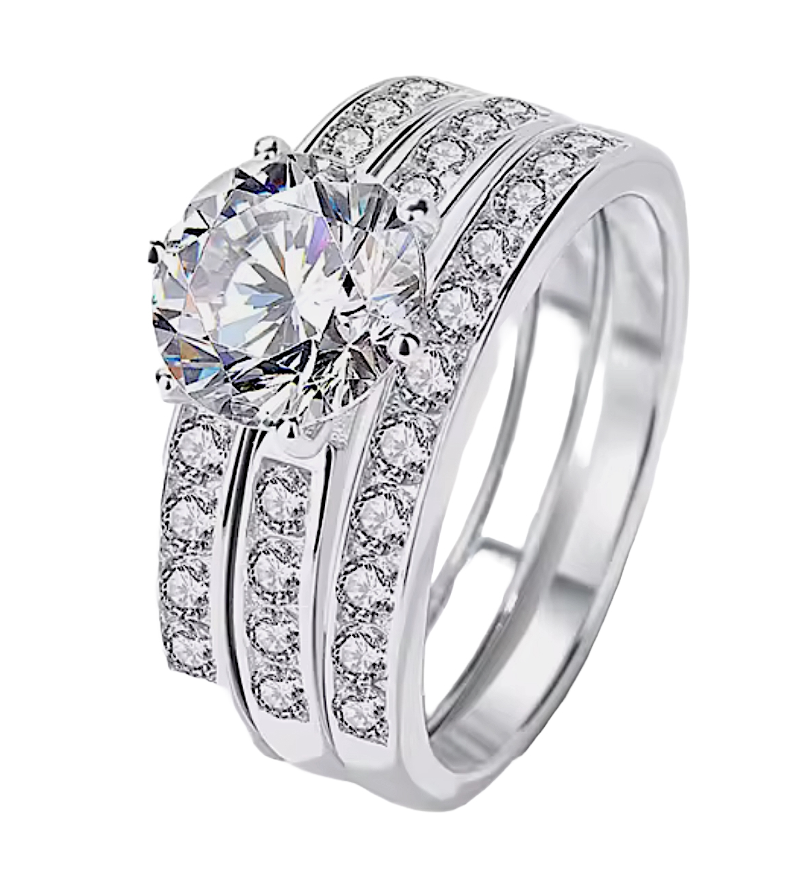 925 Sterling Silver Moissanite 2.0ct Engagement/Wedding Ring Set
