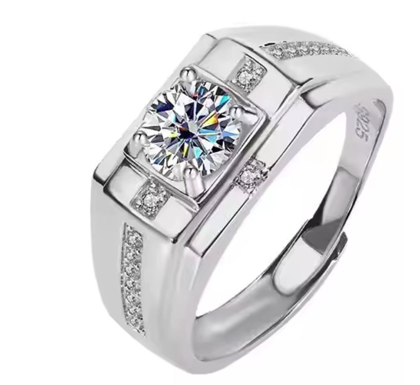 925 Sterling Silver Moissanite 1.0ct Mens Ring