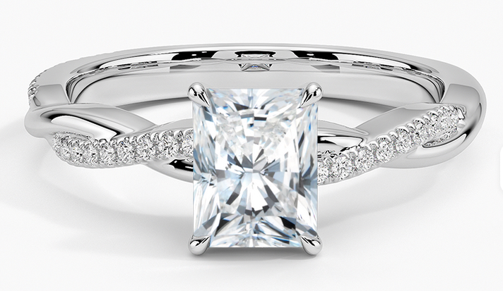 925 Sterling Silver Moissanite 3.0ct Emerald Cut Twist Band Ring