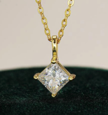 925 Sterling Silver 1.2ct Moissanite Princess Cut 18K Necklace