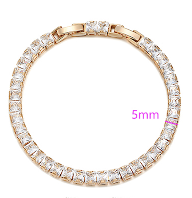 4.0mm Princess Cut Simulated Diamond 18K Gold Plated Tennis Bracelet
