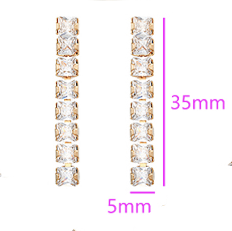 4.0mm Princess Cut Simulated Diamond 18K Gold Plated Tassel Earrings