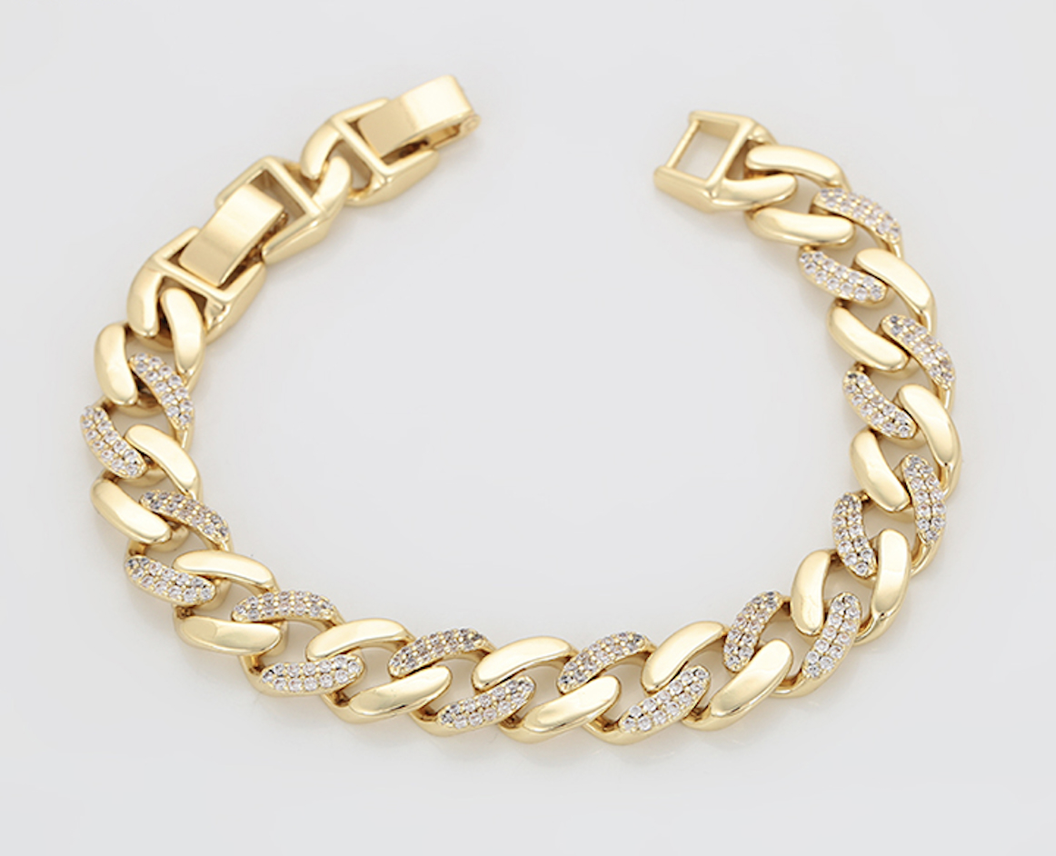 Iced Out 9.0mm 14K Gold Plated Cuban Link Bracelet