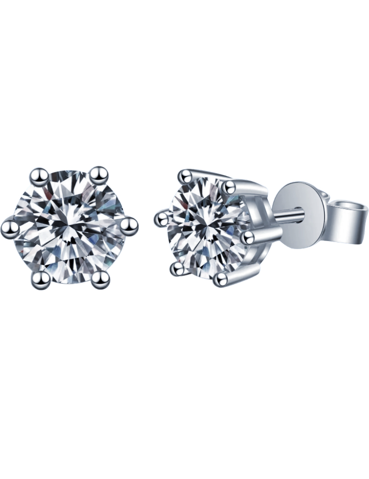 925 Sterling Silver Moissanite 3.0ct each Stud Earrings