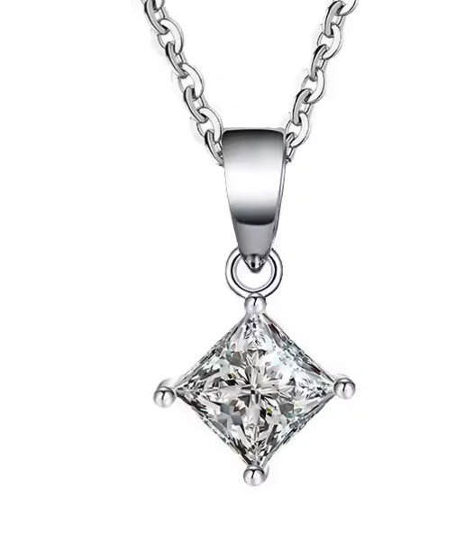 925 Sterling Silver 2.0ct Moissanite  Princess Cut Necklace