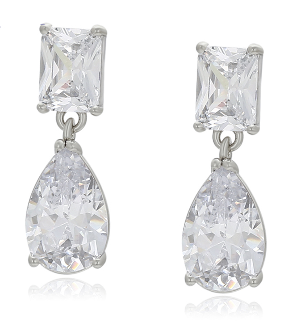 2.0ct Pear Cut Simulated Diamond Platinum Plated Dangle Earrings