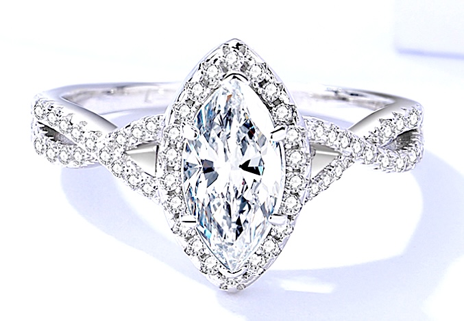 925 Sterling Silver Moissanite 1.0ct Marquise Cut Twist Band Ring