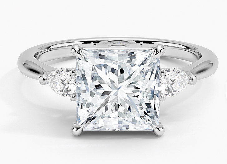 925 Sterling Silver Moissanite 2.0ct Princess Cut Three Stone Ring