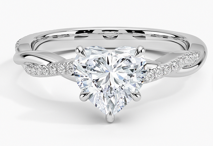 925 Sterling Silver Moissanite 2.0ct Heart Cut Twist Band Ring