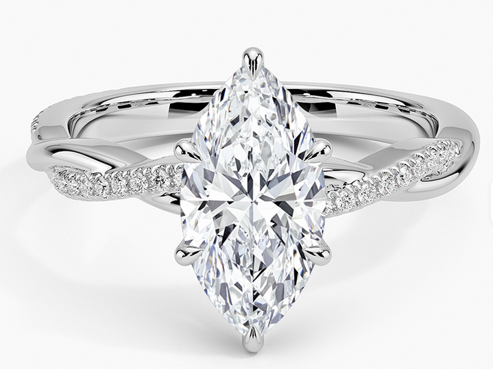 925 Sterling Silver Moissanite 2.0ct Marquise Cut Twist Band Ring