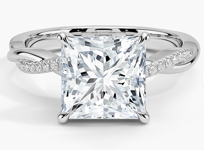 925 Sterling Silver Moissanite 2.0ct Princess Cut Twist Band Ring