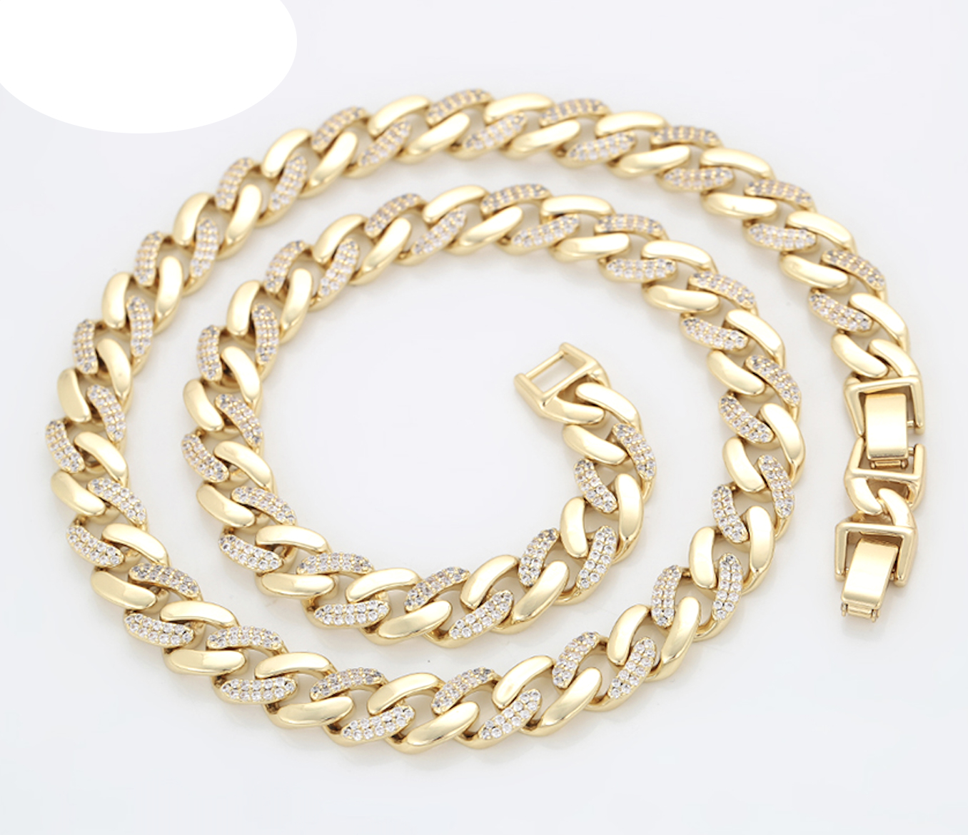 Iced Out 9.0mm 14K Gold Plated Cuban Link Necklace