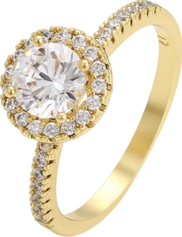 1.0ct Simulated Diamond 14K Gold Plated Halo Ring.