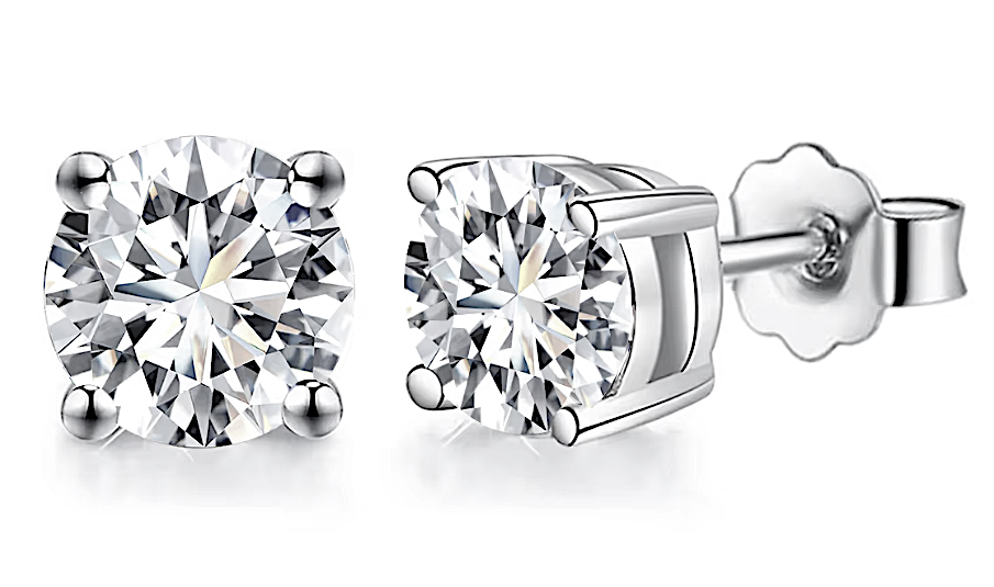 925 Sterling Silver Moissanite 3.0ct each Stud Earrings