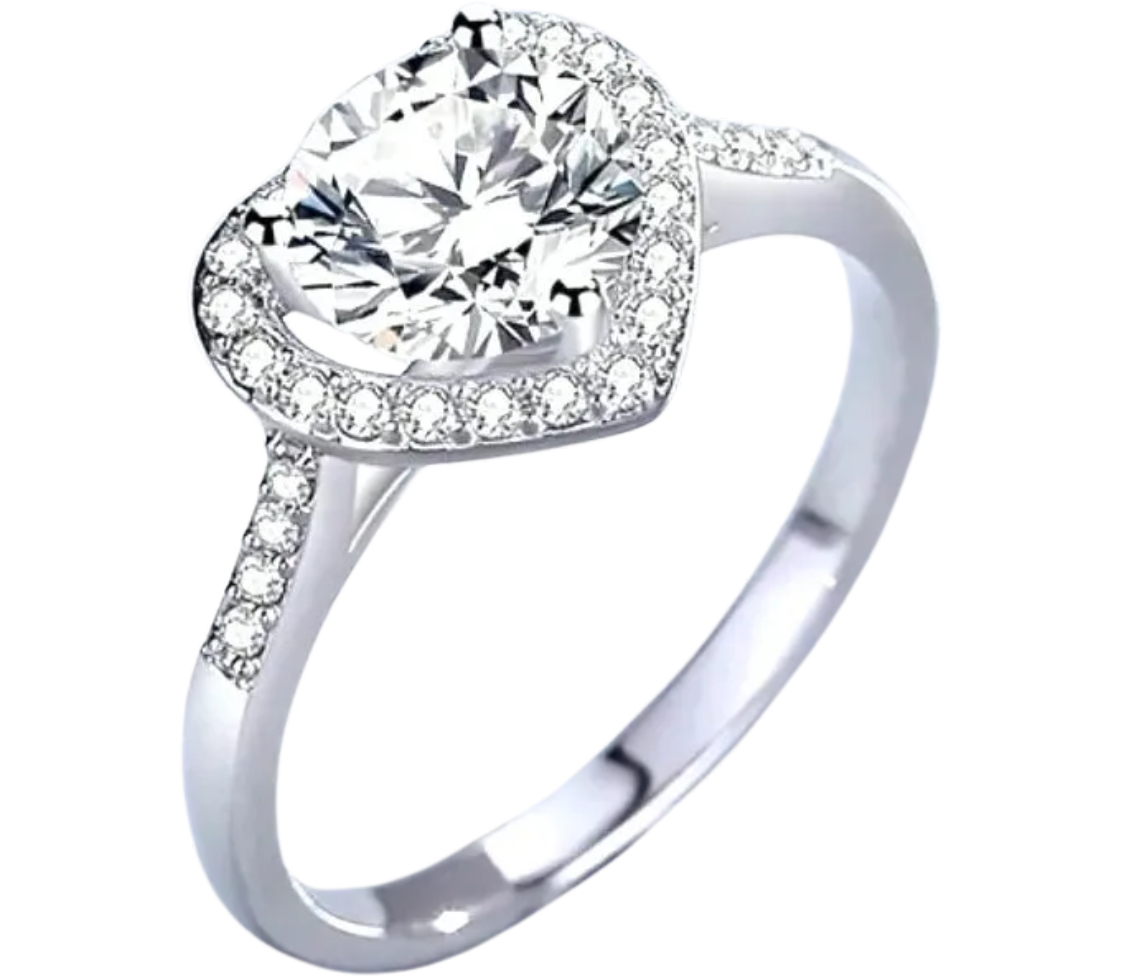 925 Sterling Silver Moissanite 1.0ct Heart Halo Ring