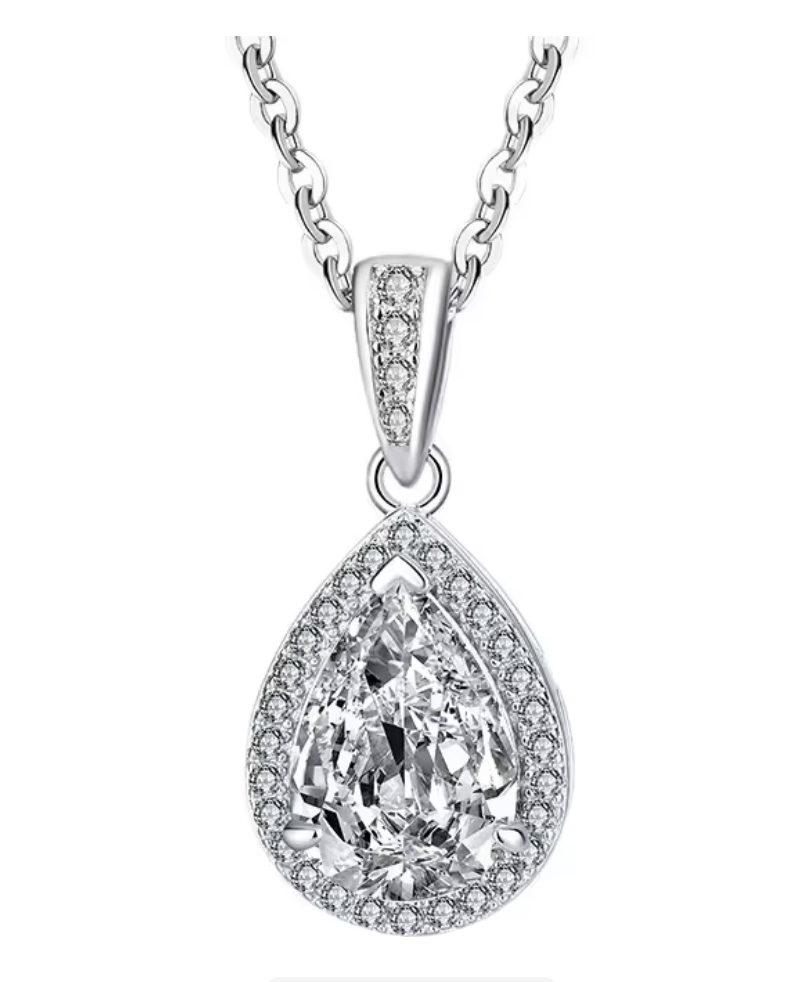 925 Sterling Silver 2.0ct Simulated Diamond Halo Necklace