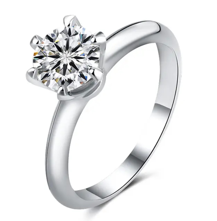 925 Sterling Silver Moissanite 1.0ct Solitaire Ring
