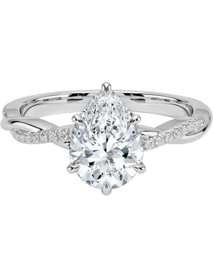 925S Sterling Silver 1.5ct Moissanite Twist Pear Ring