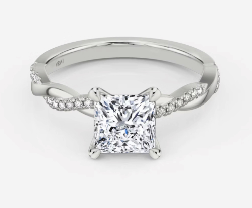 925 Sterling Silver Moissanite 2.0ct Princess Cut Twist Band Ring