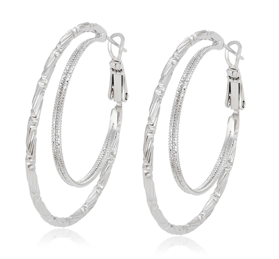 Platinum Plated 42.0mm Double Hoop Earrings