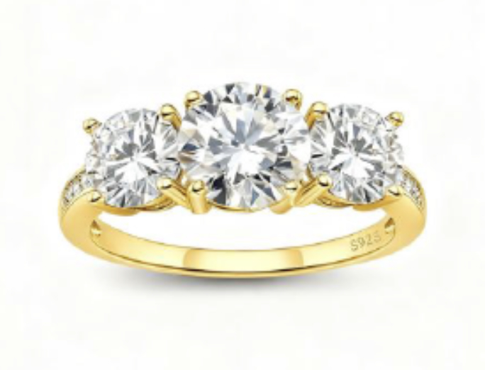 925 Sterling Silver 1.0ct Moissanite 18K Gld Plated Trinity Ring