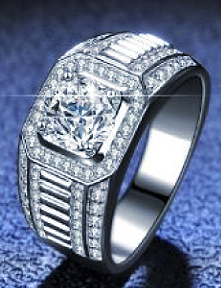 925 Sterling Silver Moissanite 1.0ct Mens Ring