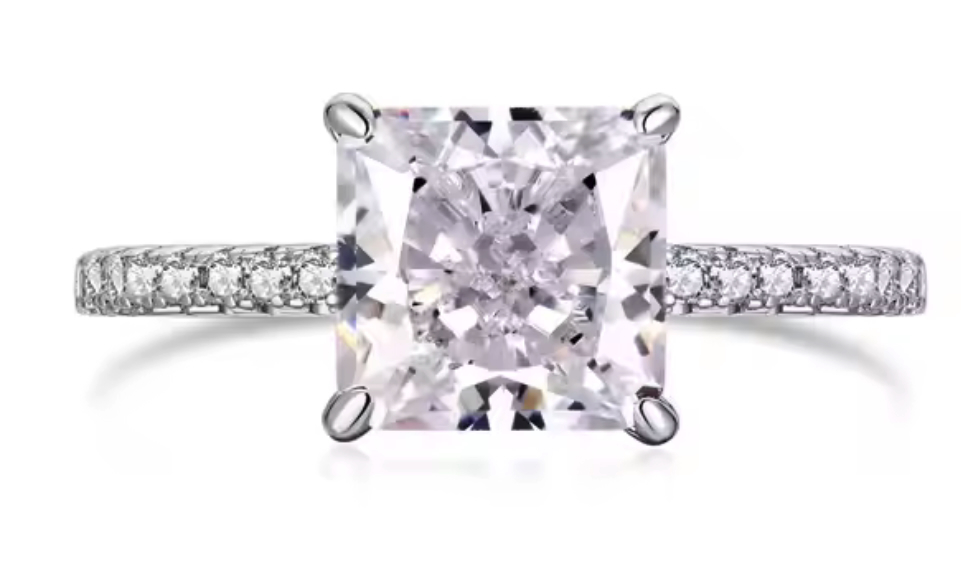 925 Sterling Silver Moissanite 3.0ct Princess Cut Ring