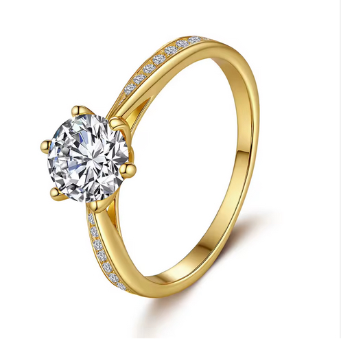 925 Sterling Silver Moissanite 1.0ct 18K Gold Plated Solitaire Ring