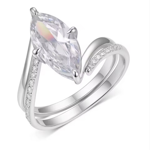 925 Sterling Silver Moissanite 3.0ct Marquise Ring Set