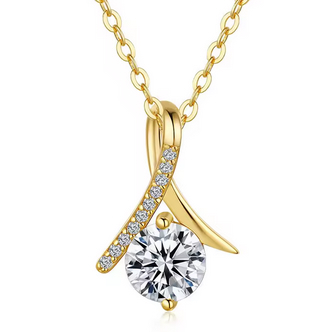 925 Sterling Silver Moissanite 1.0ct 18K Herringbone Necklace