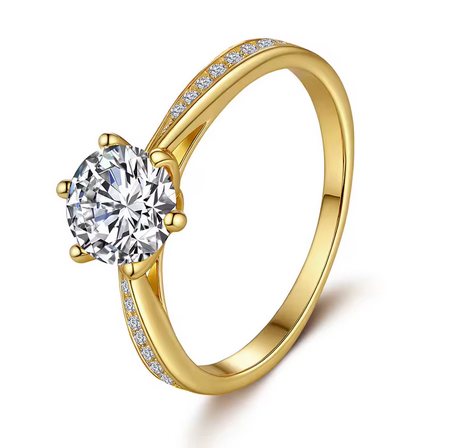 925 Sterling Silver Moissanite 1.0ct 18K Chanel Ring