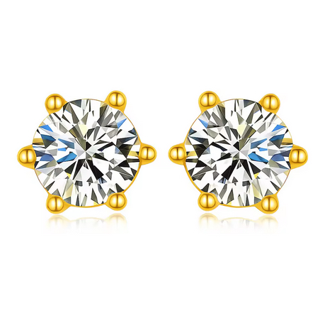 Moissanite 3.0ct 18K Gold Plated Stud Earrings