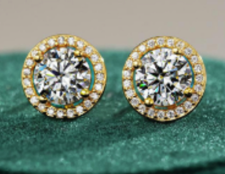 925 Sterling Silver Moissanite 1.0ct 18K Gold Plated Halo Stud Earrings