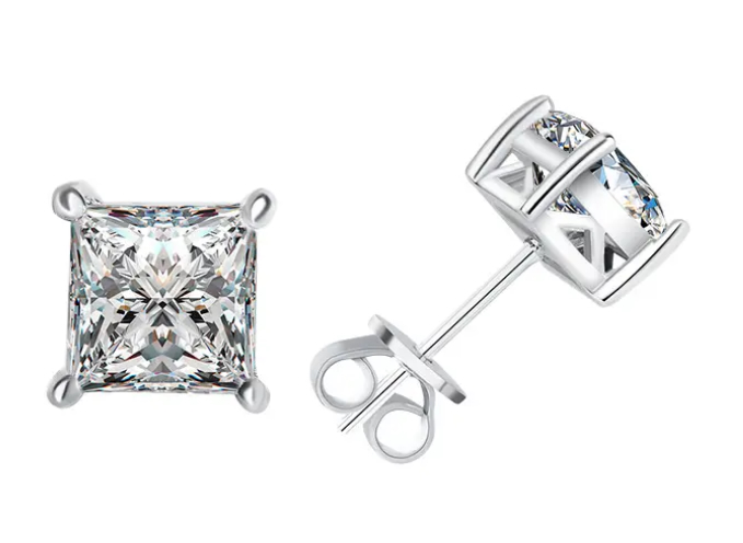 925 Sterling Silver 2.0ct Moissanite Princess Cut Earrings
