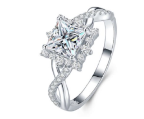 925 Sterling Silver Moissanite 1.2ct Princes Cut Halo Twist Ring