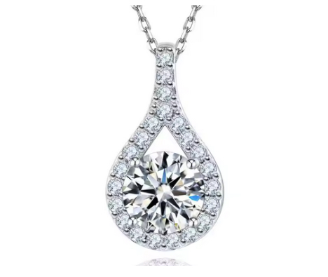 925 Sterling Silver Moissanite 3.0ct Teardrop Necklace