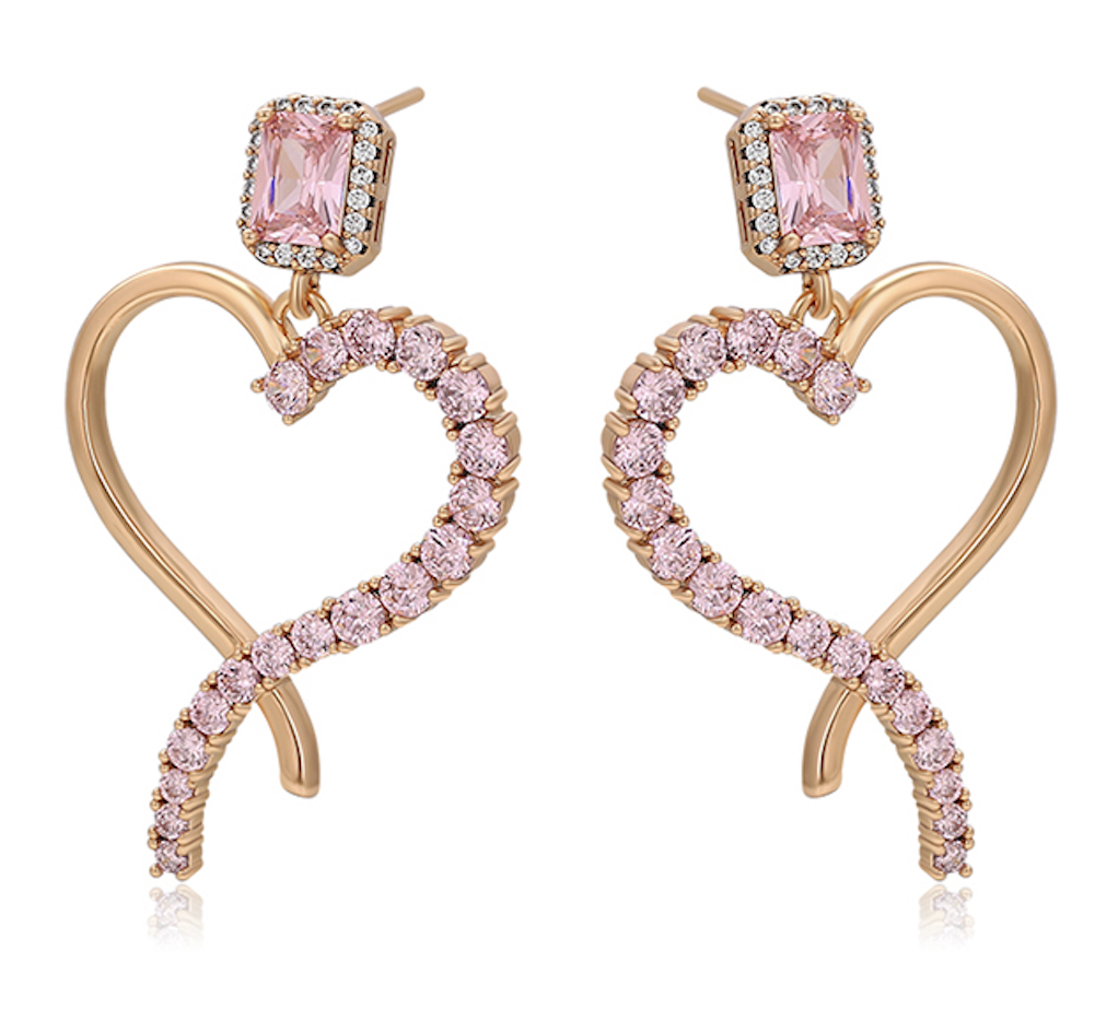 2.8tcw Each 18K Gold Plated Pink Simulated Diamond Heart Earrings