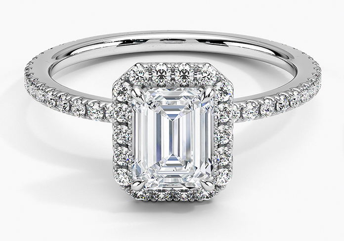 925 Sterling Silver Moissanite 2.0ct Emerald Cut Halo Ring