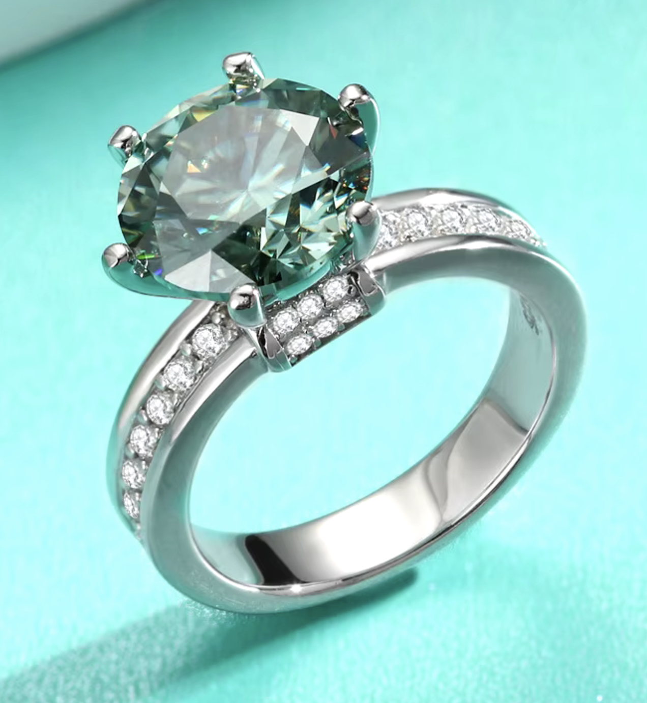 925 Sterling Silver 5.0ct Green Moissanite Chanel Ring