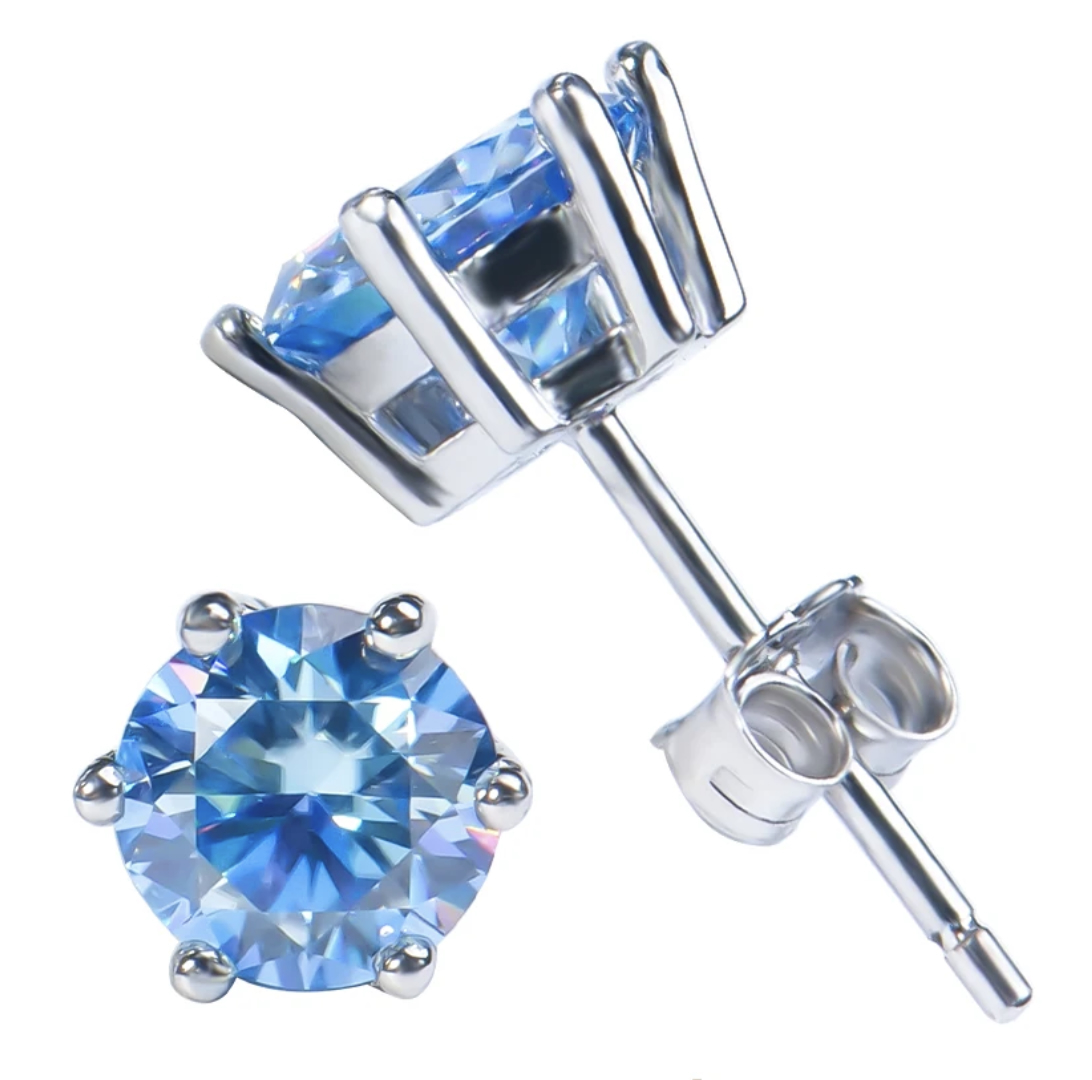 925 Sterling Silver 1.0ct Ocean Blue Moissanite Stud Earrings