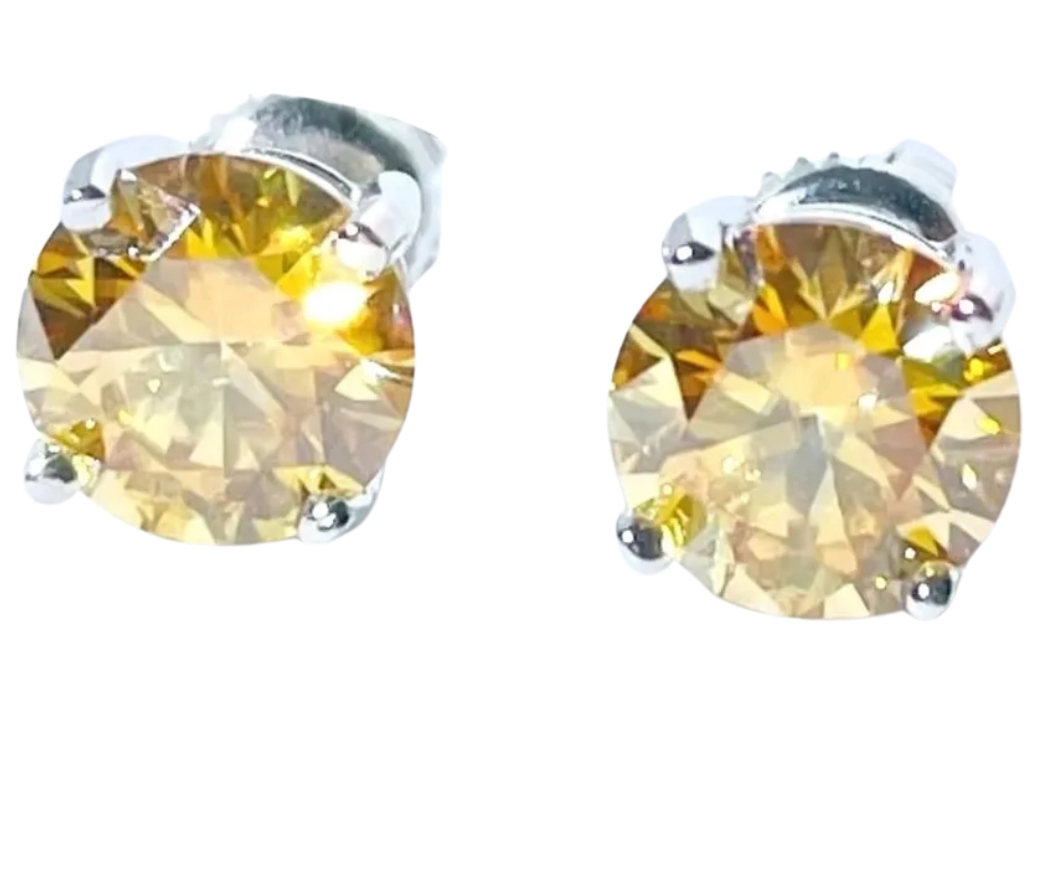 925 Sterling Silver 2.0ct Moissanite Champagne Stud Earrings