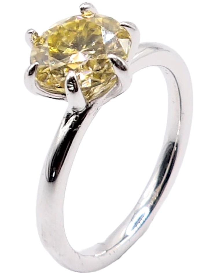 925 Sterling Silver Yellow Moissanite 2.0ct Ring