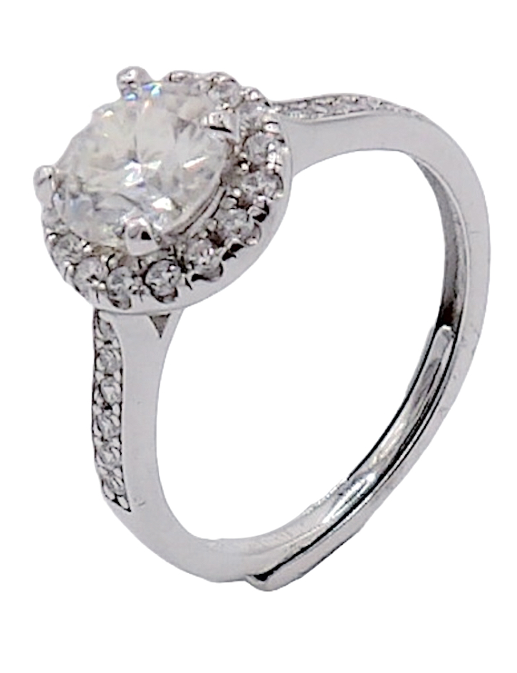 925 Sterling Silver Moissanite 1.0ct Round Halo Chanel Ring